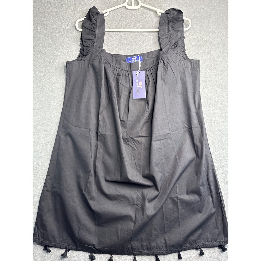Vineyard Vines Tank Top Women Size L Black Ruffle Strap Tassel Hem Sleeveless